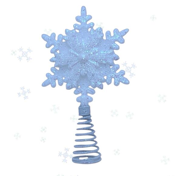 White Glitter Snowflake Mini Tree Topper Christmas Decor Metal Spiral - Picture 1 of 3